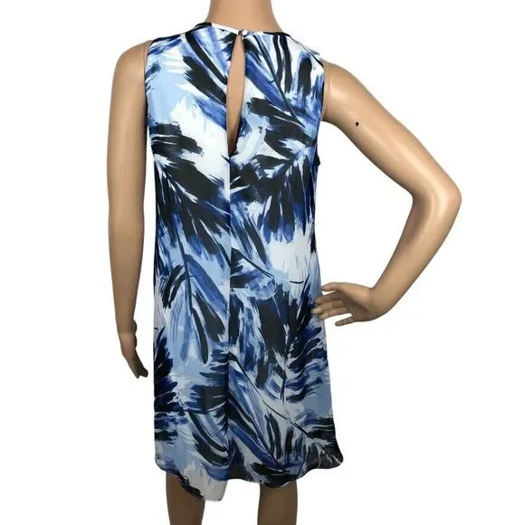 Calvin Klein Sleeveless Shift Mini Dress 6 Tropical Leaf Print Hawaiian Beach - Picture 5 of 7